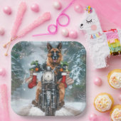 Duitse herder hond rijden motorfiets kerst papieren bordje (Feest)