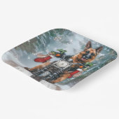 Duitse herder hond rijden motorfiets kerst papieren bordje (Gebogen)