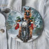 Duitse herder hond rijden motorfiets kerst ronde button 6,0 cm (In situ)