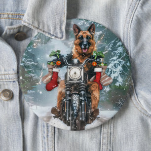 Duitse herder hond rijden motorfiets kerst ronde button 6,0 cm