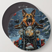 Duitse herder hond rijden motorfiets kerst ronde button 6,0 cm (Voorkant /achterkant)