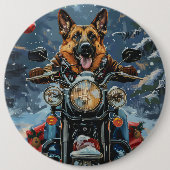 Duitse herder hond rijden motorfiets kerst ronde button 6,0 cm (Voorkant)