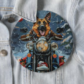 Duitse herder hond rijden motorfiets kerst ronde button 6,0 cm (In situ)