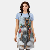 Duitse herder hond rijden motorfiets kerst schort (Gedragen)