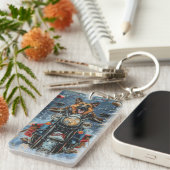 Duitse herder hond rijden motorfiets kerst sleutelhanger (Voorkant Rechts)