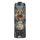 Duitse herder hond rijden motorfiets kerst thermosbeker (Voorkant)