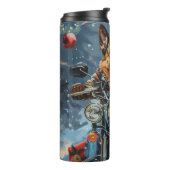 Duitse herder hond rijden motorfiets kerst thermosbeker (Gedraaid links)