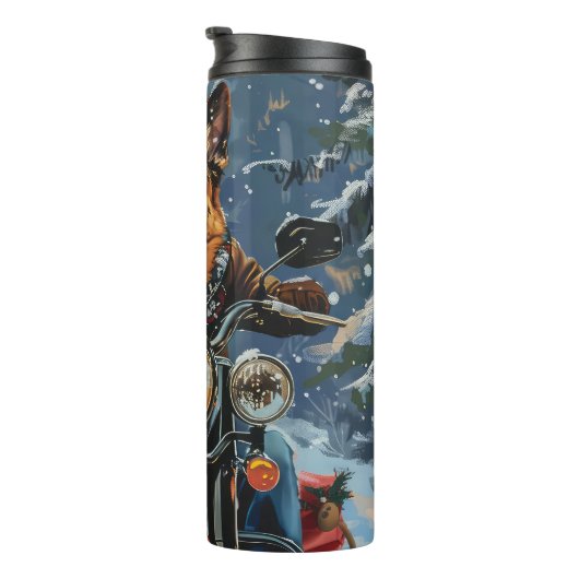 Duitse herder hond rijden motorfiets kerst thermosbeker (Geroteerd rechts)