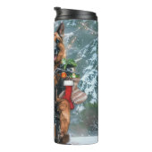 Duitse herder hond rijden motorfiets kerst thermosbeker (Geroteerd rechts)