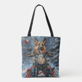 Duitse herder hond rijden motorfiets kerst tote bag (Achterkant)