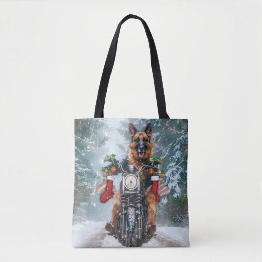 Duitse herder hond rijden motorfiets kerst tote bag (Voorkant)