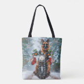 Duitse herder hond rijden motorfiets kerst tote bag (Achterkant)