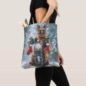 Duitse herder hond rijden motorfiets kerst tote bag (Dichtbij)