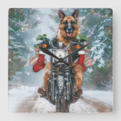 Duitse herder hond rijden motorfiets kerst vierkante klok (Voorkant)