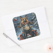 Duitse herder hond rijden motorfiets kerst vierkante sticker (Envelop)