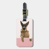 Duitse herder hond roze polka stippen bagagelabel (Voorkant verticaal)