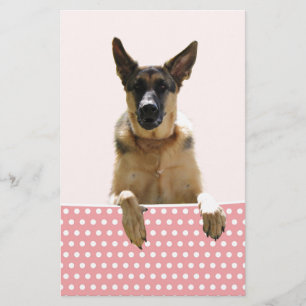 Duitse herder hond roze polka stippen briefpapier