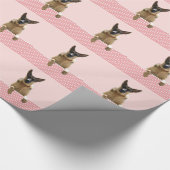 Duitse herder hond roze polka stippen cadeaupapier (Hoek)