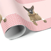 Duitse herder hond roze polka stippen cadeaupapier (Rol Hoek)