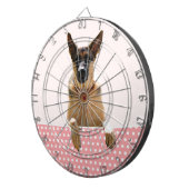 Duitse herder hond roze polka stippen dartbord (Voorkant Rechts)