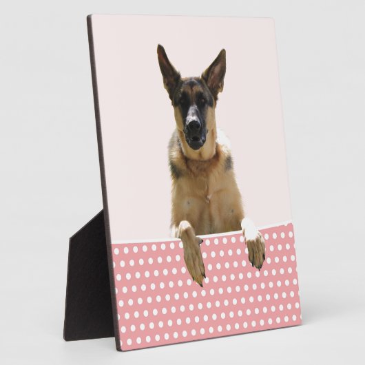 Duitse herder hond roze polka stippen fotoplaat (Zijkant)