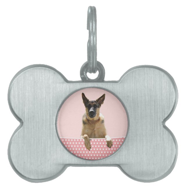 Duitse herder hond roze polka stippen huisdieren naamplaatje (voorkant)