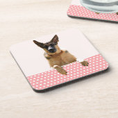 Duitse herder hond roze polka stippen onderzetter (Linkerzijde)