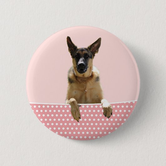 Duitse herder hond roze polka stippen ronde button 5,7 cm (Voorkant)
