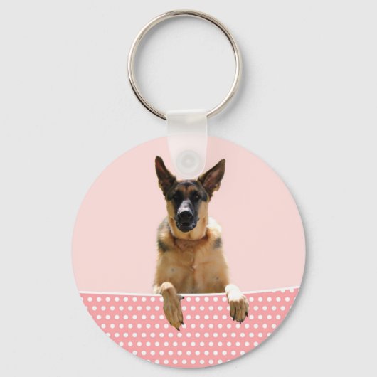 Duitse herder hond roze polka stippen sleutelhanger (Voorkant)