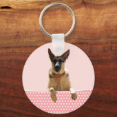 Duitse herder hond roze polka stippen sleutelhanger (Voorkant)