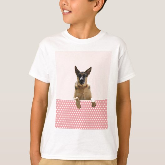 Duitse herder hond roze polka stippen t-shirt (Voorkant)