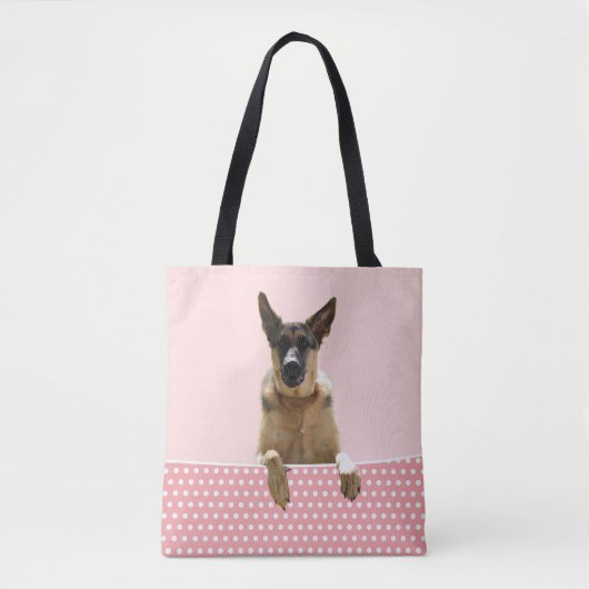 Duitse herder hond roze polka stippen tote bag (Voorkant)