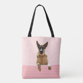 Duitse herder hond roze polka stippen tote bag (Achterkant)