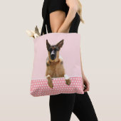 Duitse herder hond roze polka stippen tote bag (Dichtbij)