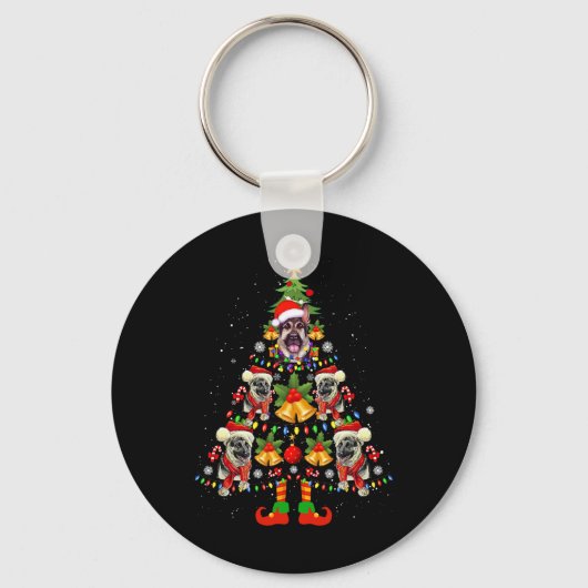 Duitse Herder Hond Santa Hoed Kerstboom Kerstmis Sleutelhanger (Voorkant)