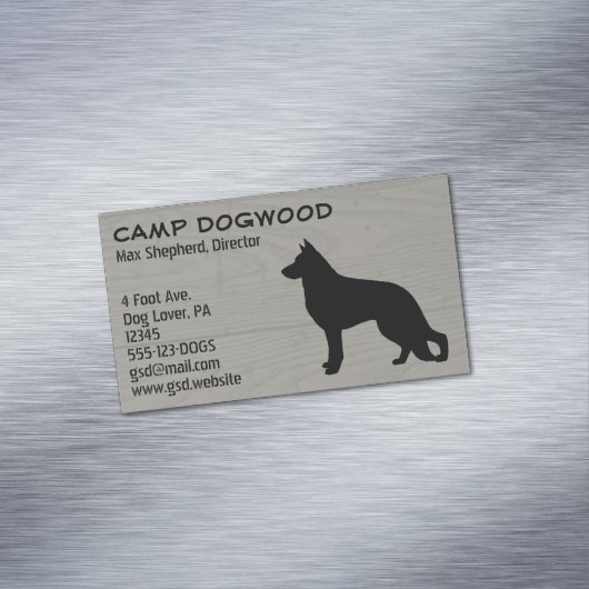 Duitse herder hond silhouet faux hout stijl magnetisch visitekaartje (Voorbeeld)