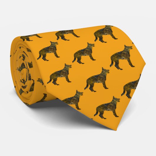 Duitse Herder Hond Silhouet Halloween Sinaasappel Stropdas (Opgerold)