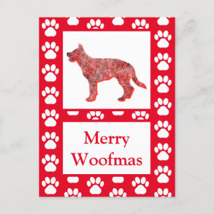 Duitse Herder Hond Silhouet Rood Vrolijk Kerstfees Briefkaart