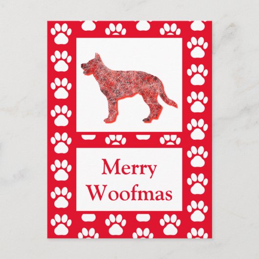 Duitse Herder Hond Silhouet Rood Vrolijk Kerstfees Briefkaart (Voorkant)