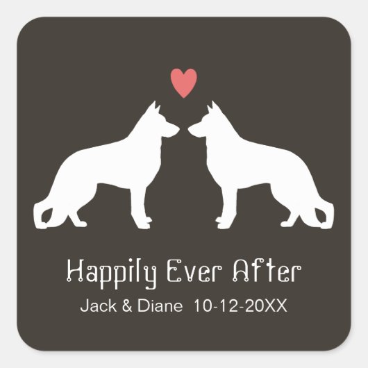 Duitse herder hond silhouetten met aangepaste teks vierkante sticker (Voorkant)