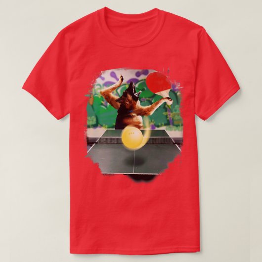 Duitse Herder Hond Spelen Tafeltennis Ping Pong T-shirt (Design voorkant)