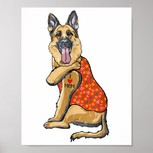 Duitse Herder Hond Tattoo Ik hou van mama Bloem Mo Poster