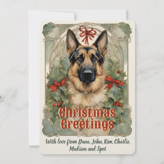 Duitse Herder Hond Vintage Kerstmis Kaart (Voorkant)
