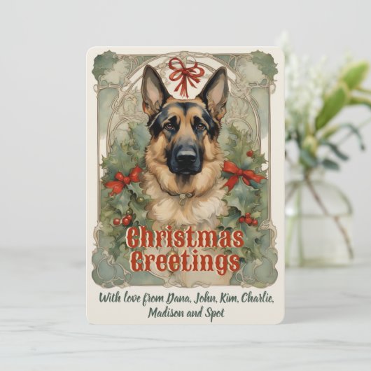 Duitse Herder Hond Vintage Kerstmis Kaart (Staand voorkant)