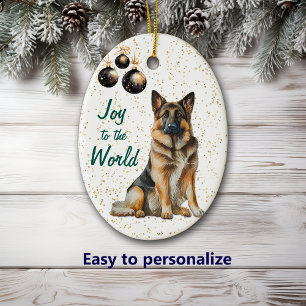 Duitse Herder Hond Vreugde aan de Wereld Kerstmis Keramisch Ornament