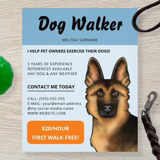 Duitse Herder Hond Walker Hond Walking Pet Service Flyer