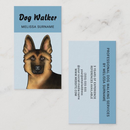 Duitse Herder Hond Walker Pet Service Blue Visitekaartje (Voorkant / Achterkant)