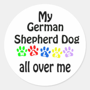 Duitse herder hond wandelingen ontwerp ronde sticker