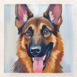 Duitse Herder | Hond Watercolor Huisdier Glazen Onderzetter