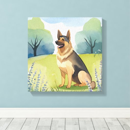 Duitse herder | Hond Waterverf schilderij Canvas Afdruk (Insitu (Houten vloer))